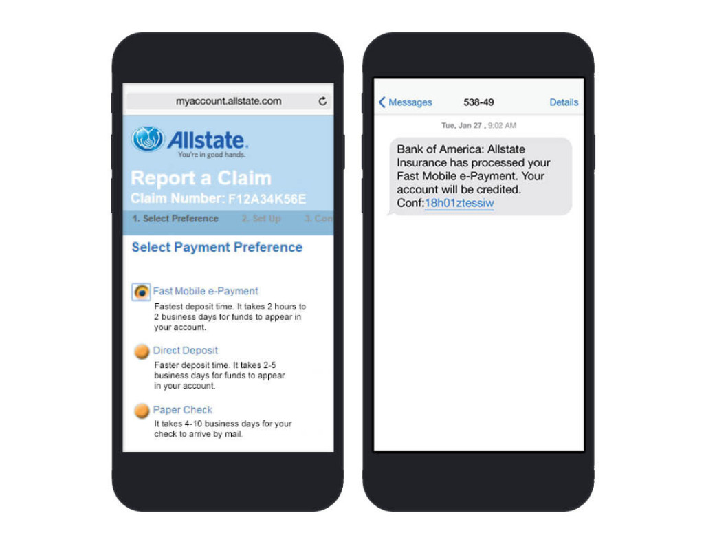 Allstate's Fast Mobile e-Payment system is displayed in this demonstration image. (Provided by Allstate Corporation via PRNewsFoto)