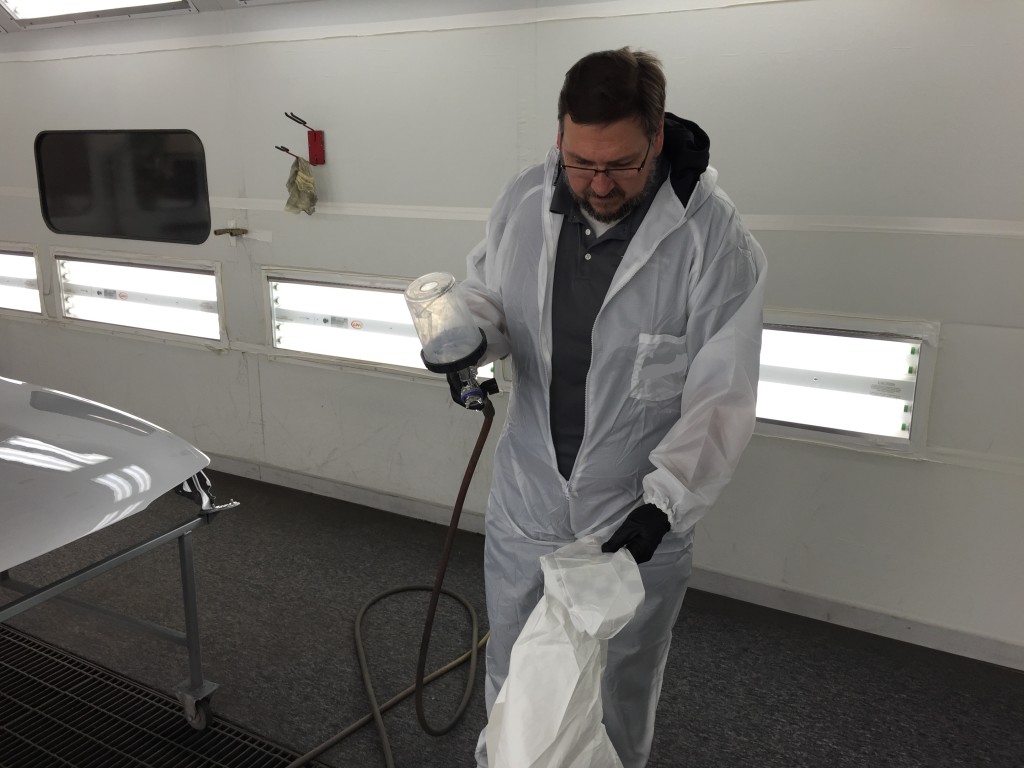 A suit is tested for isocyanate penetrability by GMG Envirosafe. GMG has intentionally blurred out the logo of the manufacturer in this image. (Provided by Brandon Thomas/GMG Envirosafe)