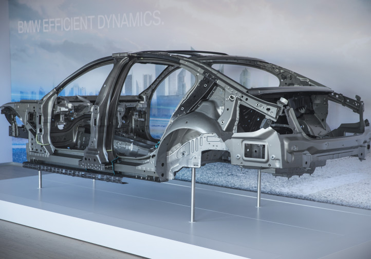 Carbon fiber can be found in the 7 Series' B- and C-pillars, rocker panels, roof bows and rails, transmission tunnel and rear deck of the 7 Series, which will be built in Dingolfing, Germany. (Provided by BMW)