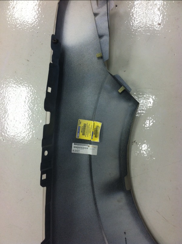 A recycled left fender received from LKQ for a 2006 Ford Focus was actually a Keystone aftermarket part -- still bearing the CAPA certification sticker. (Provided by Andy Dingman, SCRS)