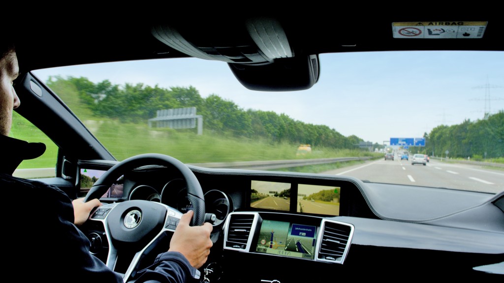 Continental said its mirrorless automotive technology would remove the rear-view mirror as well by installing three cameras and displaying the rear and sides of the car on two organic LED screens on the dash. The technology uses "image stitching" to show the views from three mirrors on just two screens, according to Continental. (Provided by Continental)