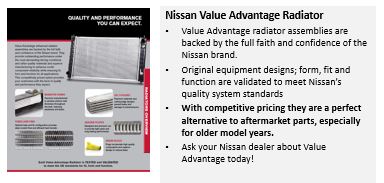 Nissan collision parts aftersales growth manager Mark Zoba confirmed in an email that the manufacturer does have an alternative OE program. However, it's "primarily focused on mechanical parts," though Opt-OE radiators are now offered for the "collision side of the business." (Provided by Nissan)