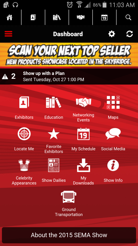 There's an official SEMA app designed to enhance the experience for attendees. (Screenshot from SEMA Show app)