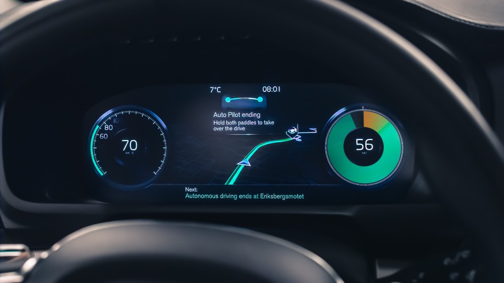 Volvo unveiled this week an IntelliSafe Auto Pilot steering wheel designed to let drivers easily shift between having the car drive and doing the work themselves. (Provided by Volvo)