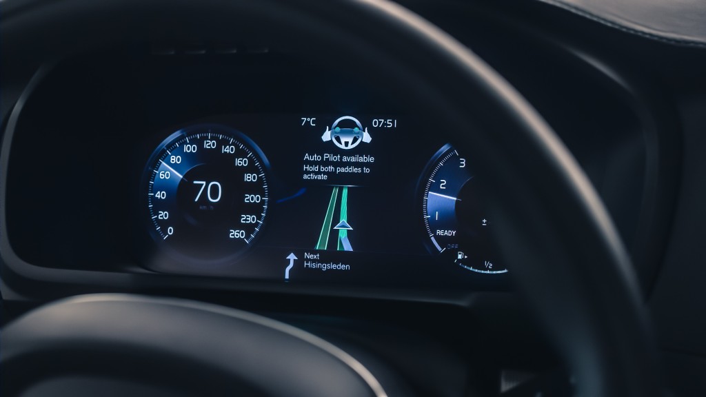 Volvo unveiled this week an IntelliSafe Auto Pilot steering wheel designed to let drivers easily shift between having the car drive and doing the work themselves. (Provided by Volvo)