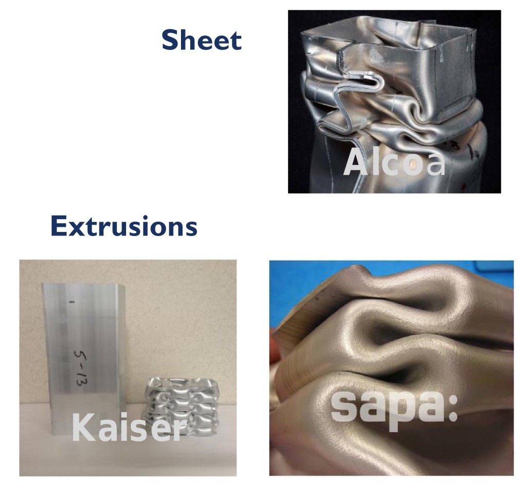 Examples of "crush grade" aluminum are shown. (Alcoa, Kaiser Aluminum, Sapa:; via Doug Richman, Kaiser)