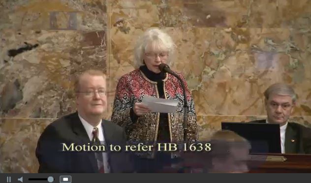 Rep. Tina Pickett, R-Bradford County/Sullivan County/Susquehanna County, argues against a motion to refer House Bill 1638 to another House committee in this screenshot from House video. (Screenshot of Pennsylvania House video on www.house.state.pa.us)