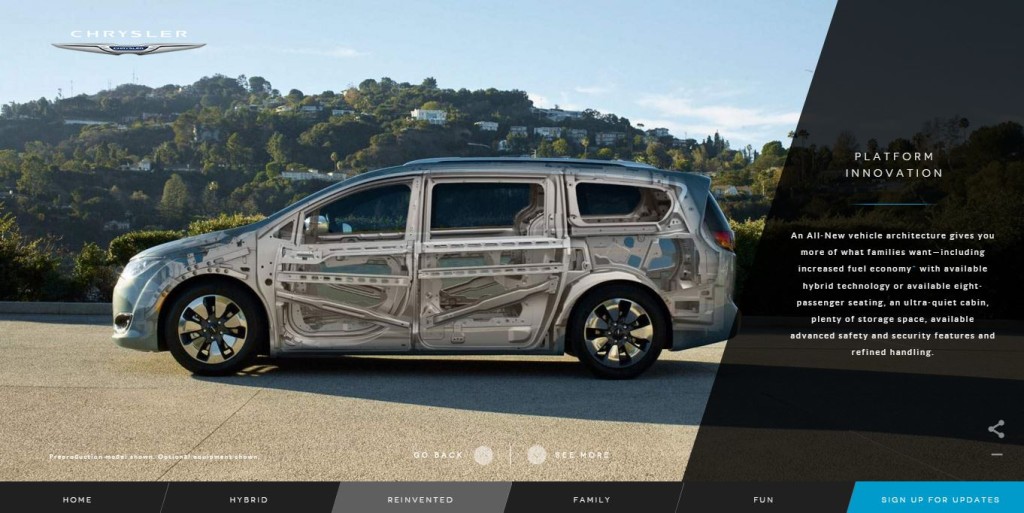 This screenshot shows what FCA indicates is some of the skeleton of the 2017 Chrysler Pacifica. (Screenshot of www.chrysler.com)