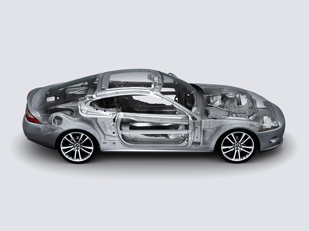 An unspecified Jaguar XK aluminum body is shown. (Jaguar Land Rover via International Aluminum Institute)