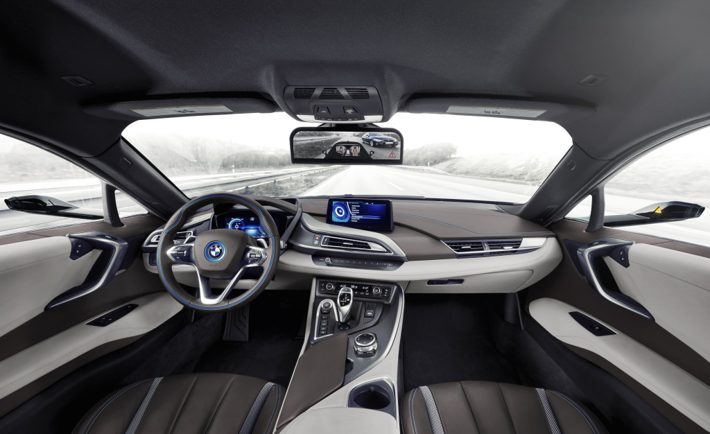 In another foray towards reducing side-view mirrors with cameras, BMW presented Tuesday an i8 Mirrorless concept it touted as safer and more aerodynamic for customers. (Provided by BMW)