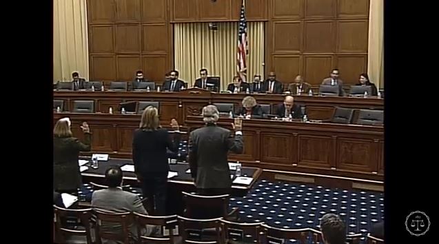 Witnesses are sworn in in a screenshot from subcommittee video of the Feb. 2, 2016, Courts, Intellectual Property, and the Internet Subcommittee of the House Judiciary Committee hearing on the PARTS Act. (Screenshot from House subcommittee video on YouTube)