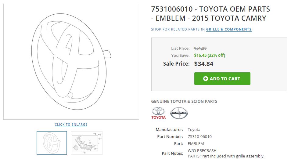 toyota unequipped emblem 2015 camry