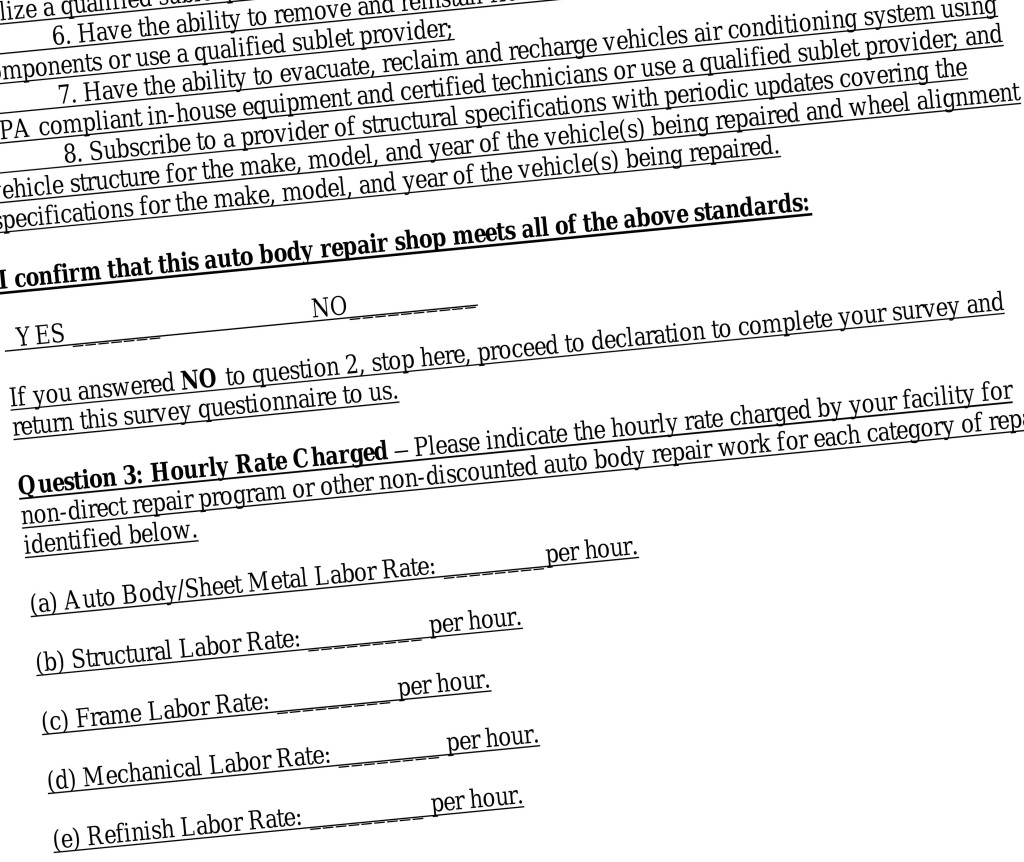 Part of the proposed California labor rate survey text is shown. (Provided by California Department of Insurance)