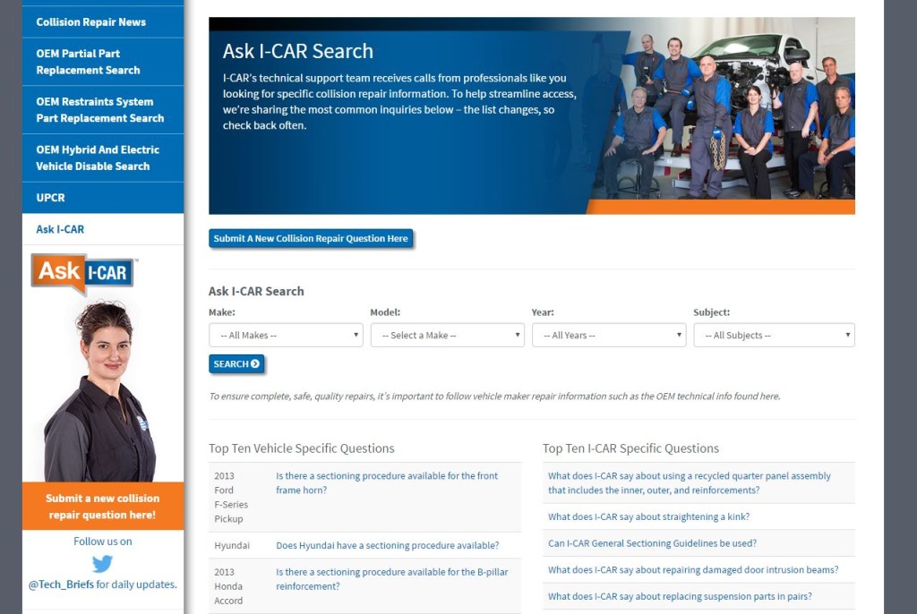 The "Ask I-CAR" website is shown. (Screenshot from www.i-car.com)