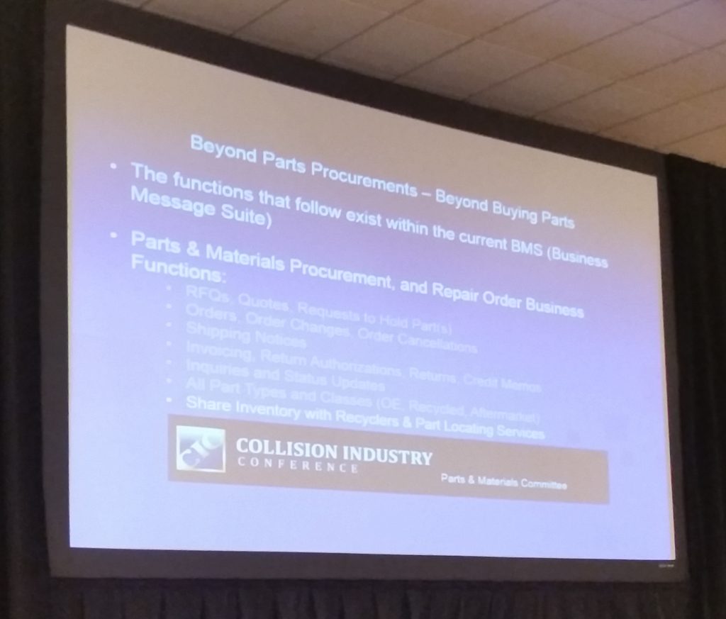 CIECA Executive Director Fred Iantorno on April 21, 2016, at the Collision Industry Conference urged the collision repair industry to demand access to BMS and greater functionality from industry-related software. (CIC slide via John Huetter/Repairer Driven News)