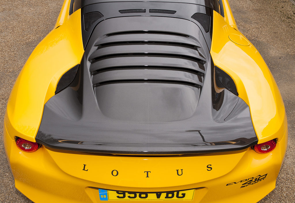 The tailgate on the Lotus Evora Sport 410 is one piece of carbon fiber. (Provided by Lotus)