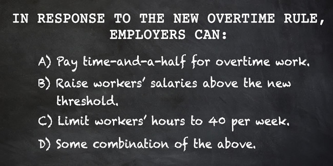This Department of Labor image outlines employees' options under a new overtime rule. (Provided by Department of Labor)