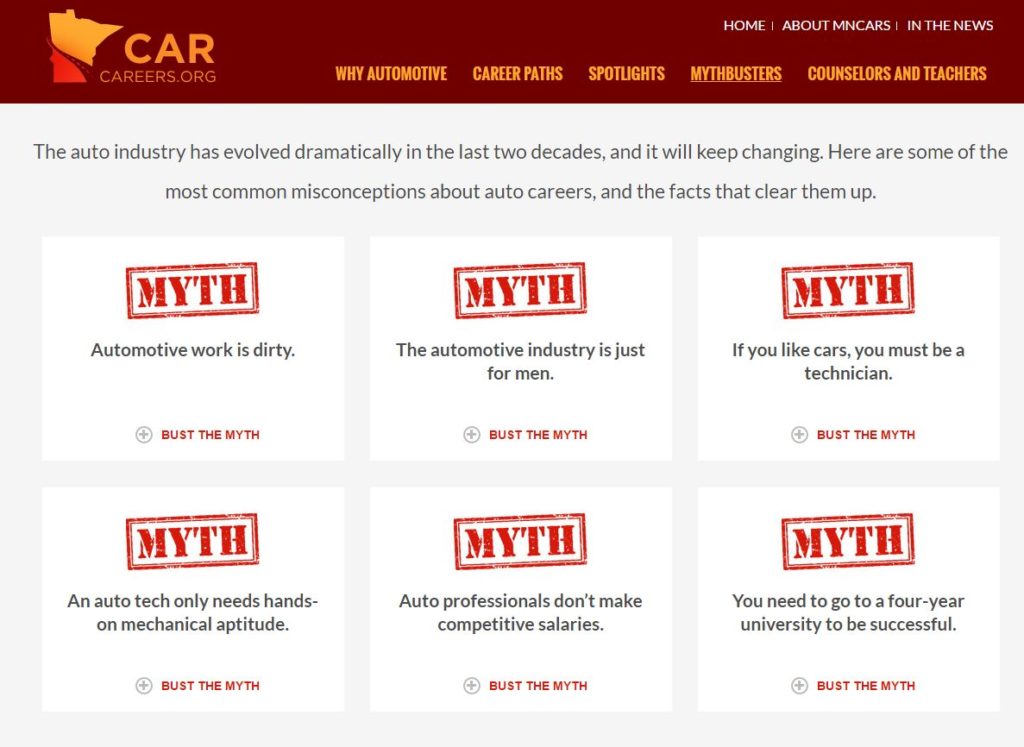 The spinoff 501(c)6 nonprofit Minnesota Careers in Automotive Repair and Service unveiled the CarCareers.org website on July 30, 2016. (Screenshot from www.carcareers.org)