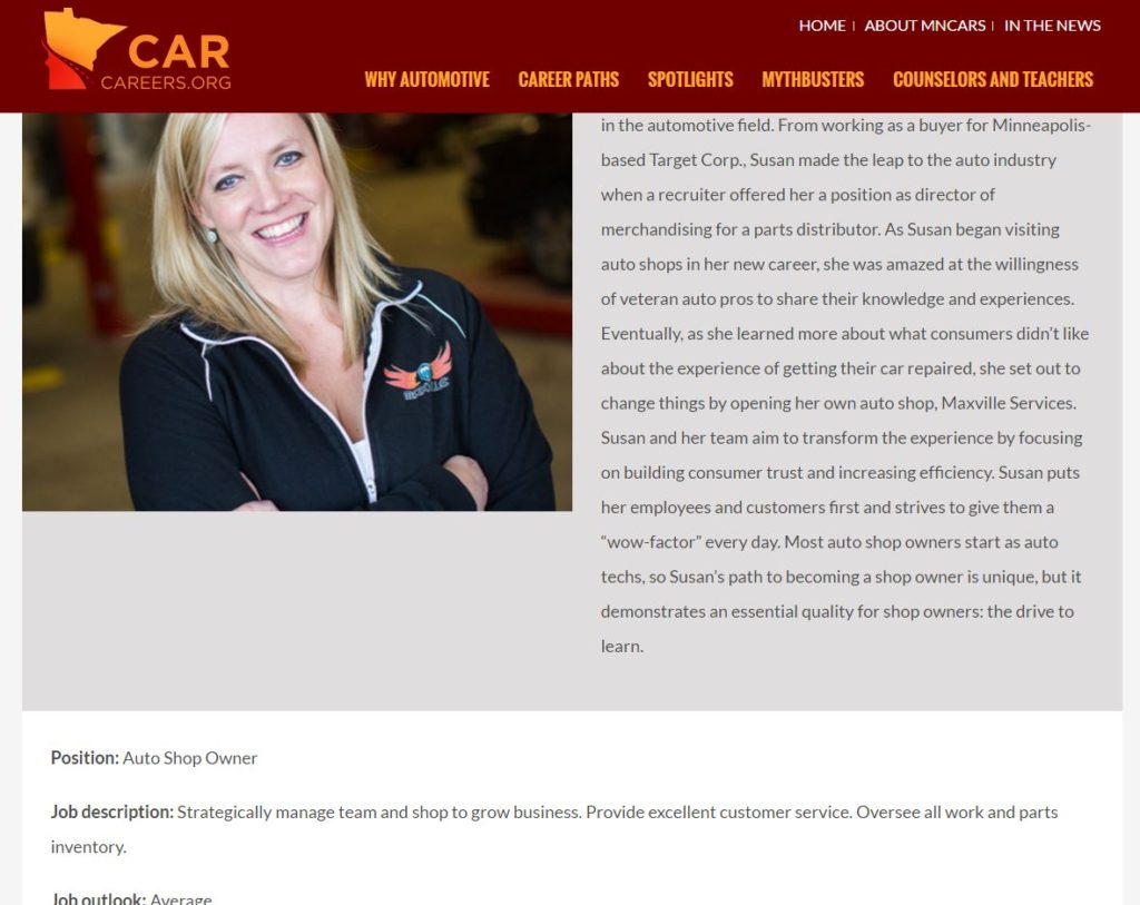 The spinoff 501(c)6 nonprofit Minnesota Careers in Automotive Repair and Service unveiled the CarCareers.org website on July 30, 2016. (Screenshot from www.carcareers.org)