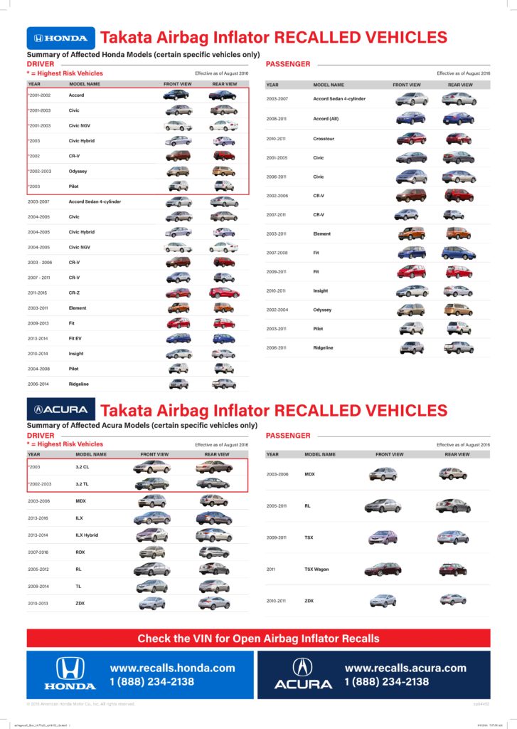 honda takata Recall List Flyer 20160826 image