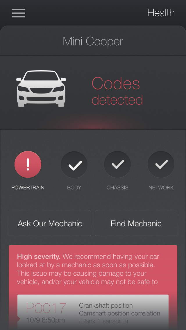 This sample app screenshot shows just how specifically Metromile says it'll scan your car. (Provided by Metromile)