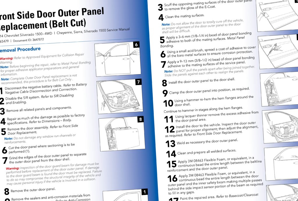 General Motors in its Sept. 1, 2016 GM Repair Insights magazine offered instructions and rationale for belt-cutting certain truck and SUV doors following design changes in models like the 2014 Chevrolet Silverado/GMC Sierra and 2015 full-size SUVs. (Provided by General Motors/Copyright General Motors)
