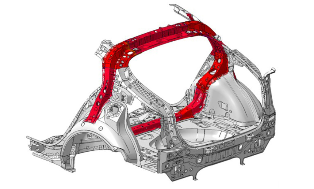 On Tuesday, the automaker revealed diagrams of the 2016 Prius, initially unveiled in a Sept. 8 Las Vegas event streamed live on YouTube. (For a lighter take on the party, check out this column.) However, it seems that the red (and possibly also the blue) Prius sections depicted are the "high-tensile strength steel" referenced in Toyota's Tuesday news release. (Provided by Toyota)