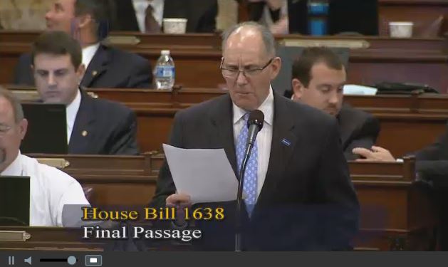 Rep. Stephen Barrar, Chester County/Delaware County, speaks Dec. 7, 2015, against House Bill 1638 in this screenshot from Pennsylvania House video. (Screenshot of Pennsylvania House video on www.house.state.pa.us)
