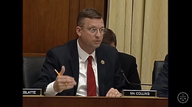 U.S. Rep. Doug Collins, R-Ga., seen here in a screenshot from subcommittee video, speaks Feb. 2, 2016, during the Courts, Intellectual Property, and the Internet Subcommittee of the House Judiciary Committee hearing on the PARTS Act. (Screenshot from House subcommittee video on YouTube)