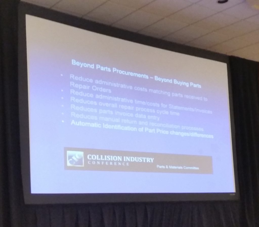 CIECA Executive Director Fred Iantorno on April 21, 2016, at the Collision Industry Conference urged the collision repair industry to demand access to BMS and greater functionality from industry-related software. (CIC slide via John Huetter/Repairer Driven News)