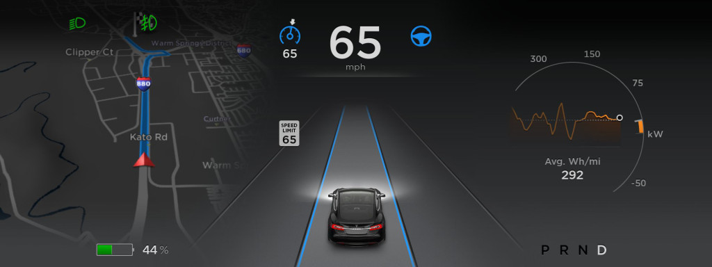 Telsa's Autopilot is demonstrated in this screenshot. (Provided by Tesla.)