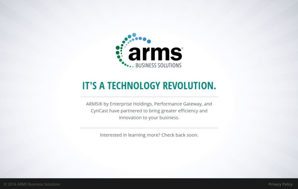 The ARMS Business Solutions "coming soon" home screen. (Screenshot of www.armsbusinesssolutions.com)