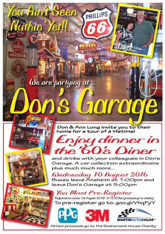 Repairers can take a trip to "Don's Garage" in August 2016. It's an epic collection of classic cars and other nostalgia owned by Don and Ann Long. (PPG-3M-Martin Auto Color flyer provided by SCRS)