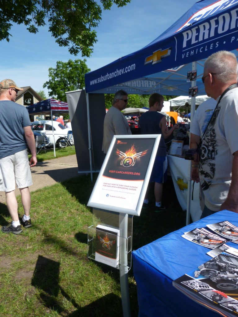 The Minnesota Careers in Automotive Repair and Service initiative and CarCareers.org site had a presence at the Suburban Chevrolet booth at the Minnesota Street Rod Association's "Back to the 50's" car show in June 2016. (Provided by Alliance of Automotive Service Providers-Minnesota)