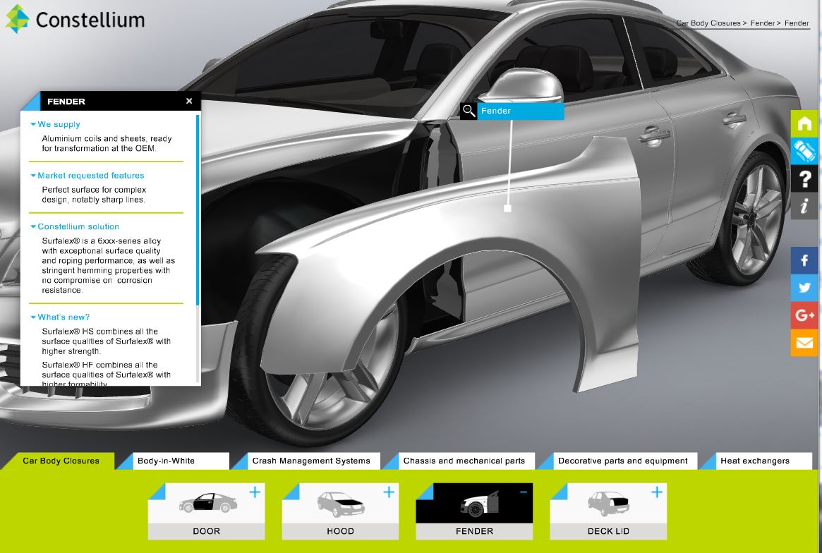 Slick Constellium 3D interactive shows auto body parts it can make out of  aluminum