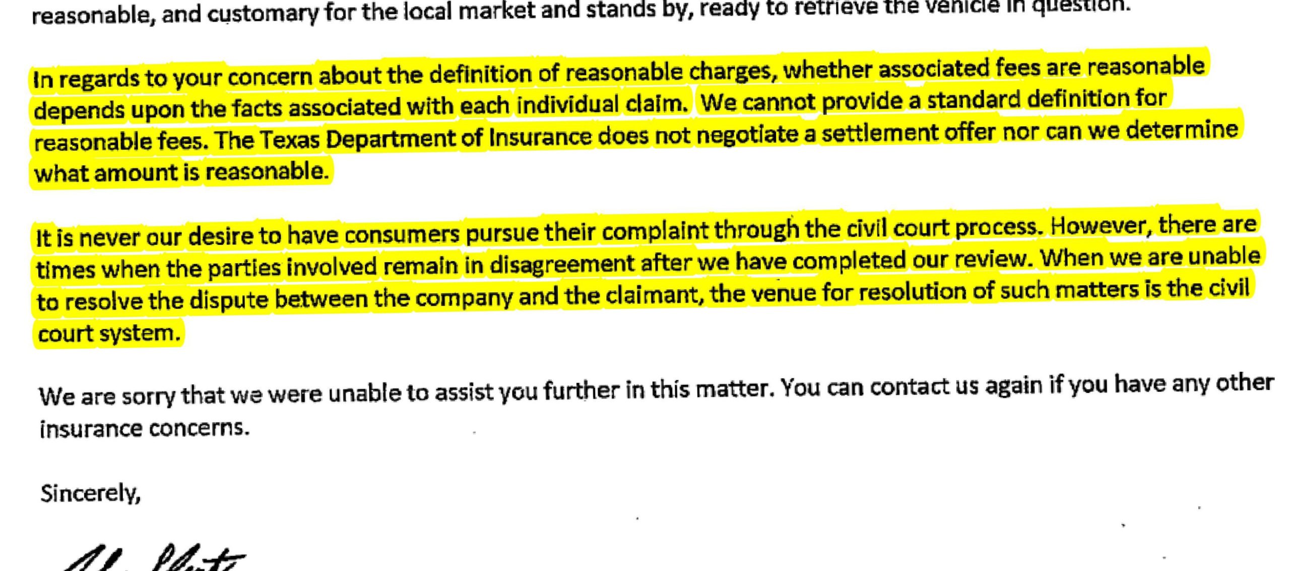 Texas Dept. of Insurance: We can't help on core auto claims issues ...